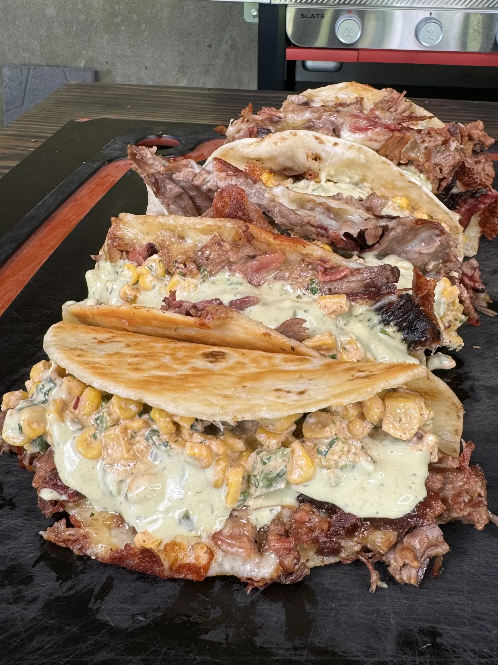 elote tacos on the cutting board