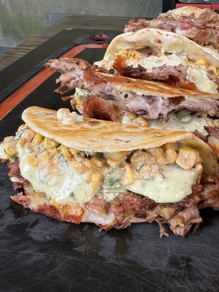 up close of the elote tacos