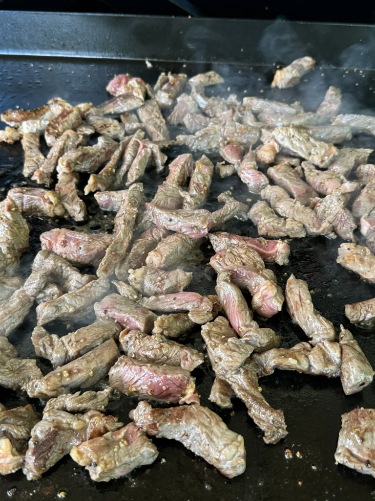 cooking steak for the quesadillas