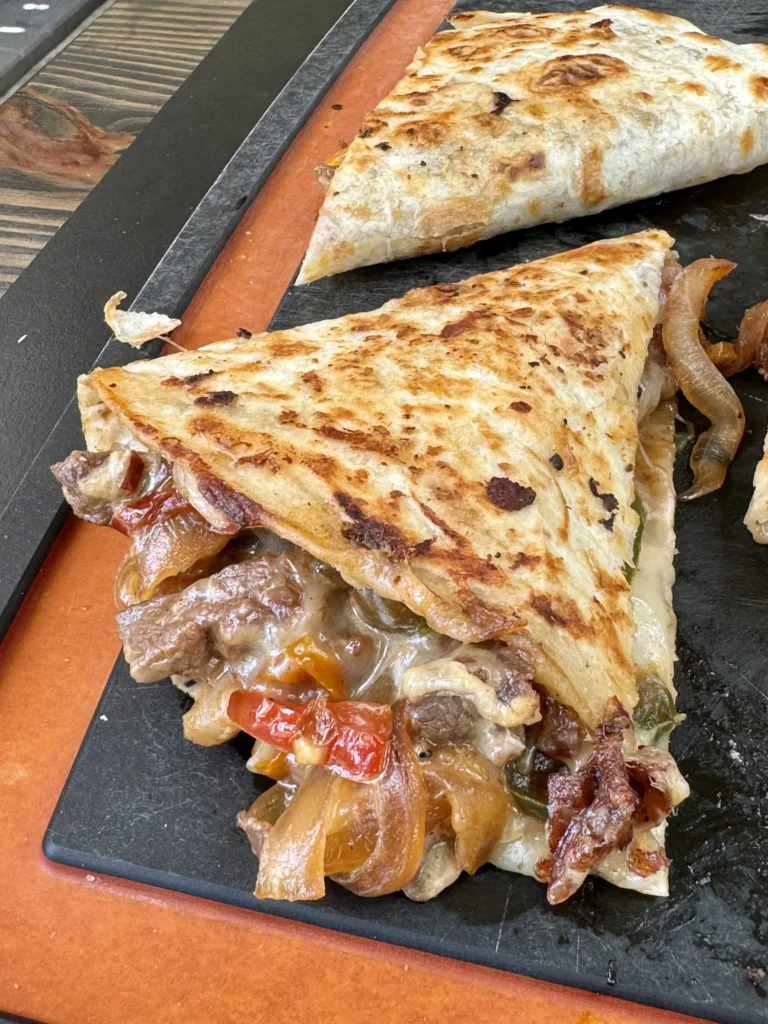 up close on a pepper steak quesadilla