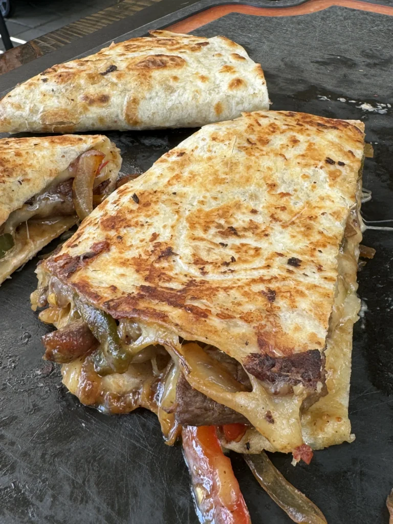 cut in half steak quesadillas