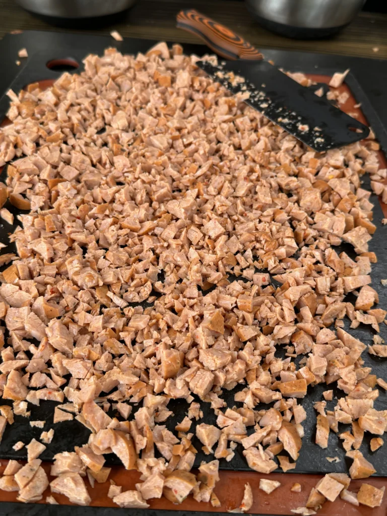 browning the Andouille sausage