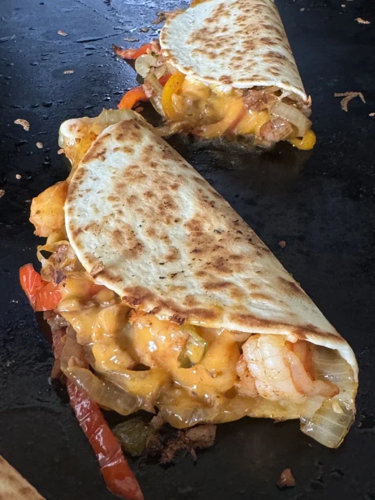 up close on the shrimp and sausage tacos