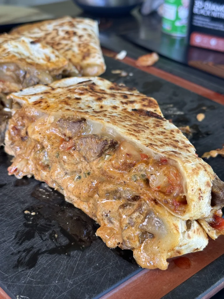 up close on the cajun shrimp and steak quesadilla