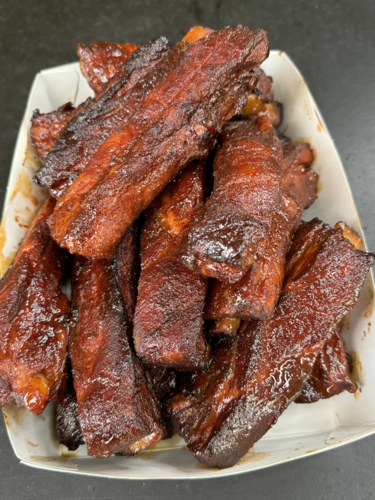 glazed party ribs in a pan