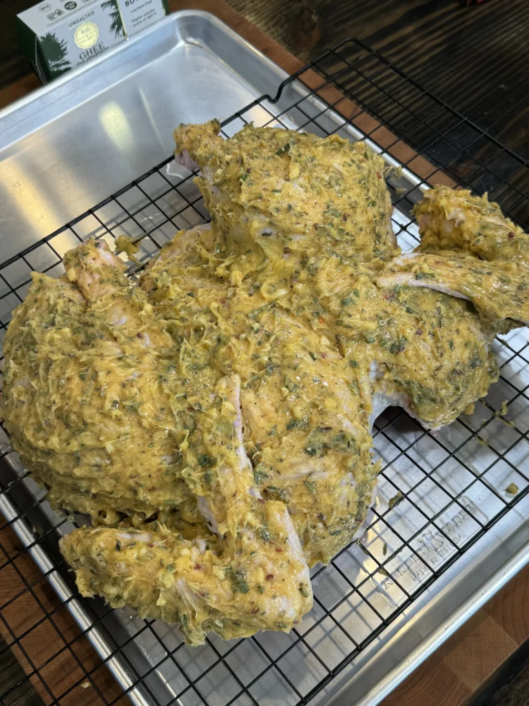 turkey covered with garlic herb paste