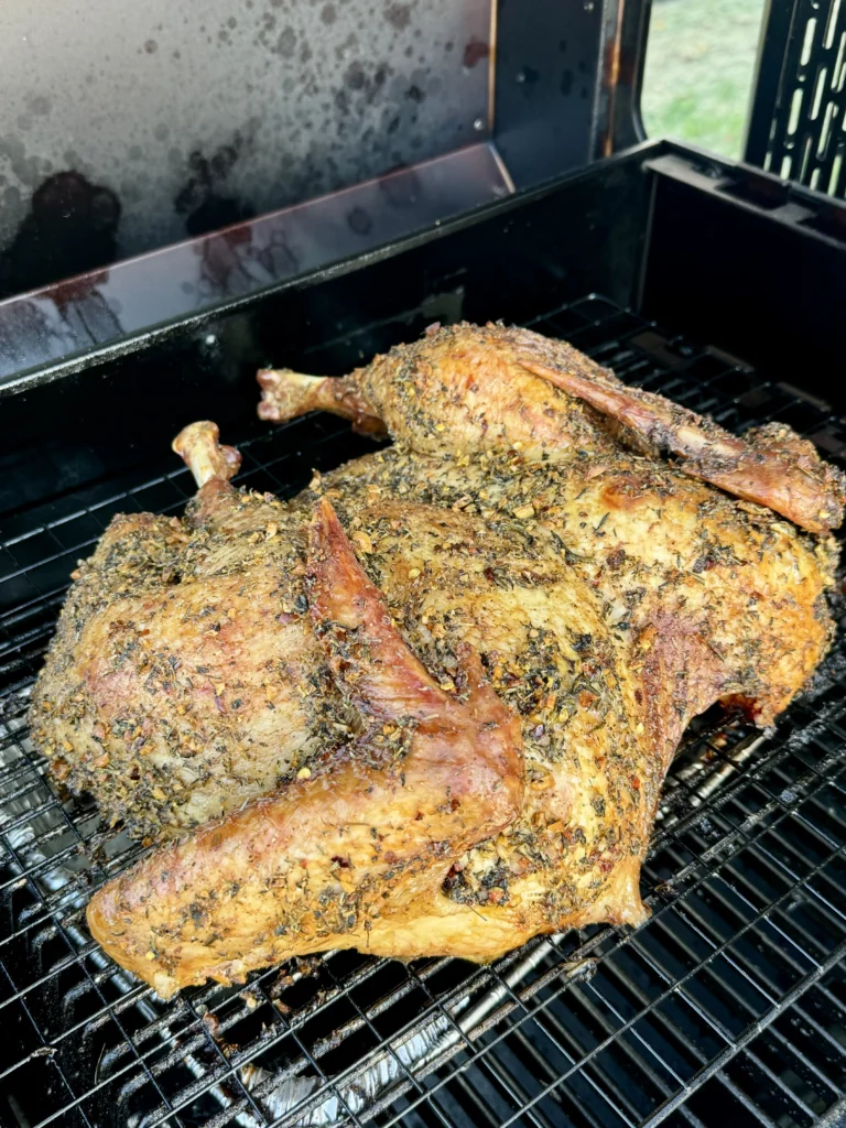 smoking turkey in the hasty bake