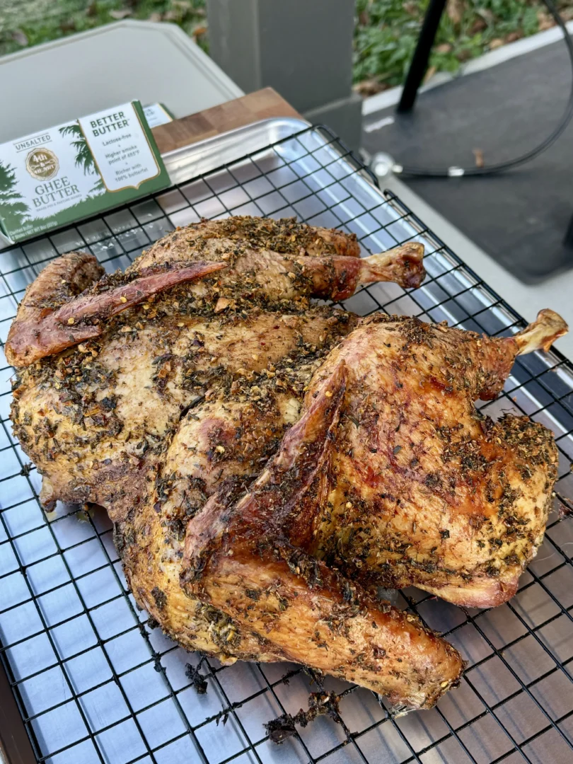 finished smoked garlic herb turkey