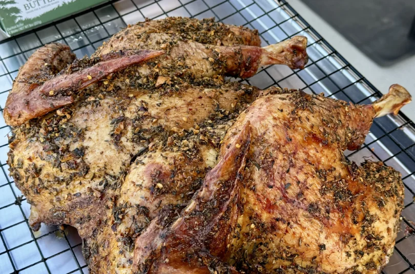 finished smoked garlic herb turkey