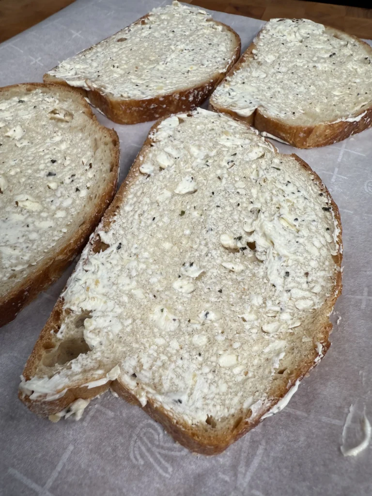 grilling the bread for the patty melt