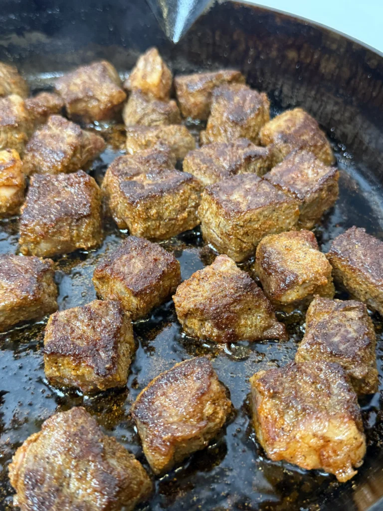 cooking steak bites