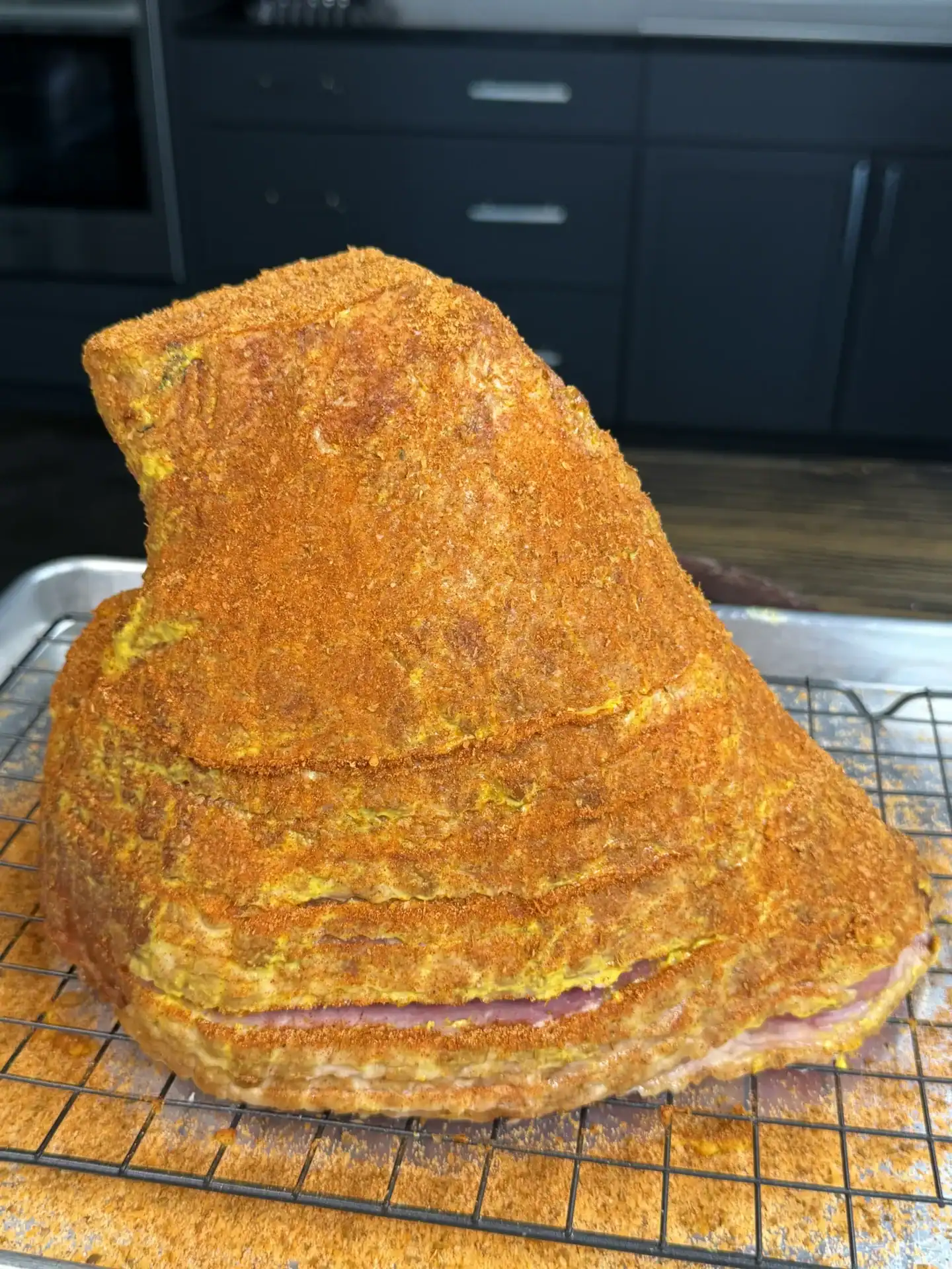 seasoned ham with mustard