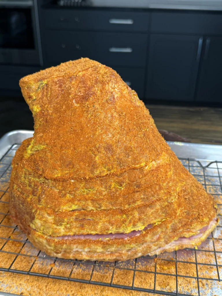 seasoned ham with mustard