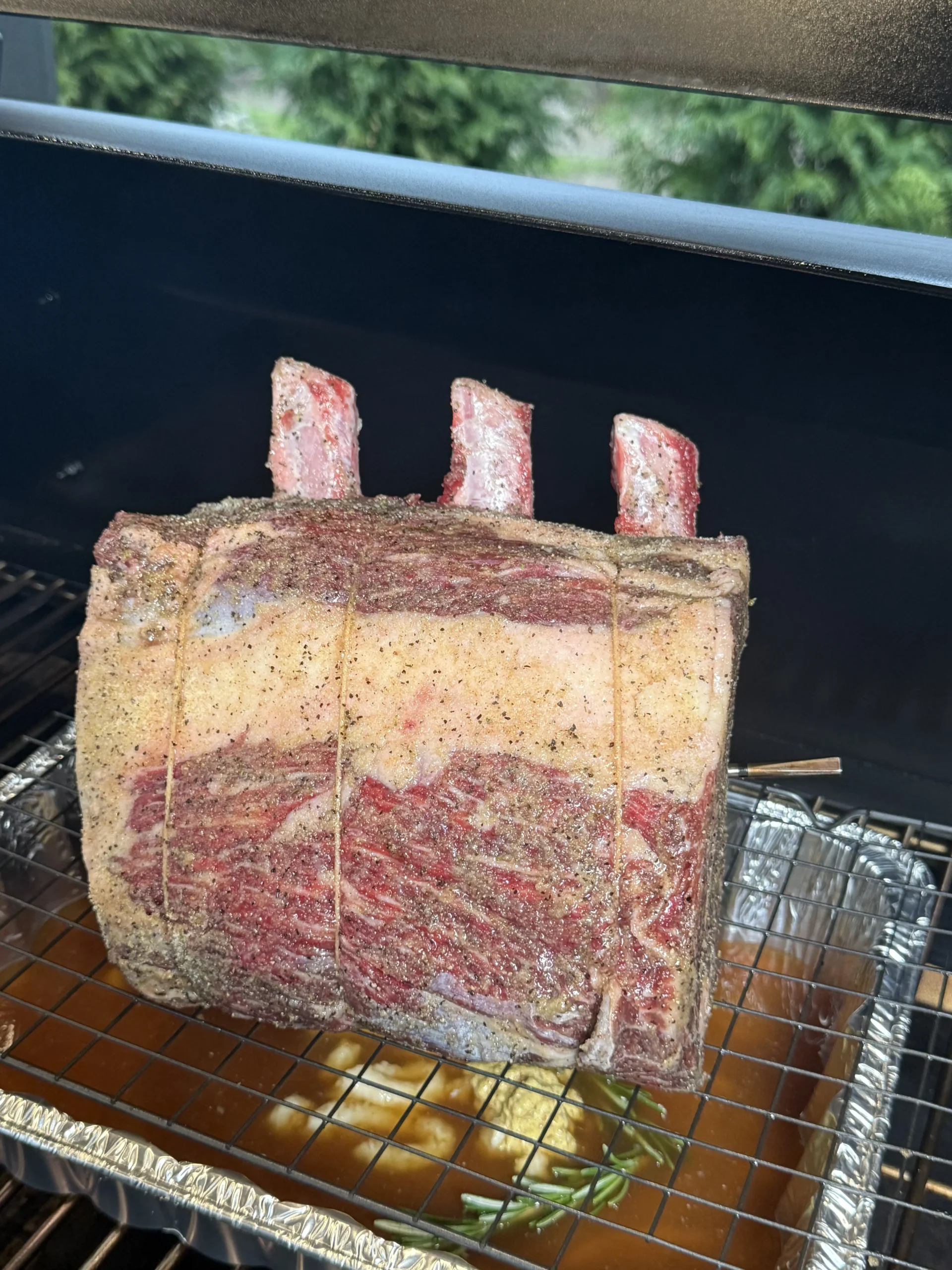 smoking prime rib in the smoker