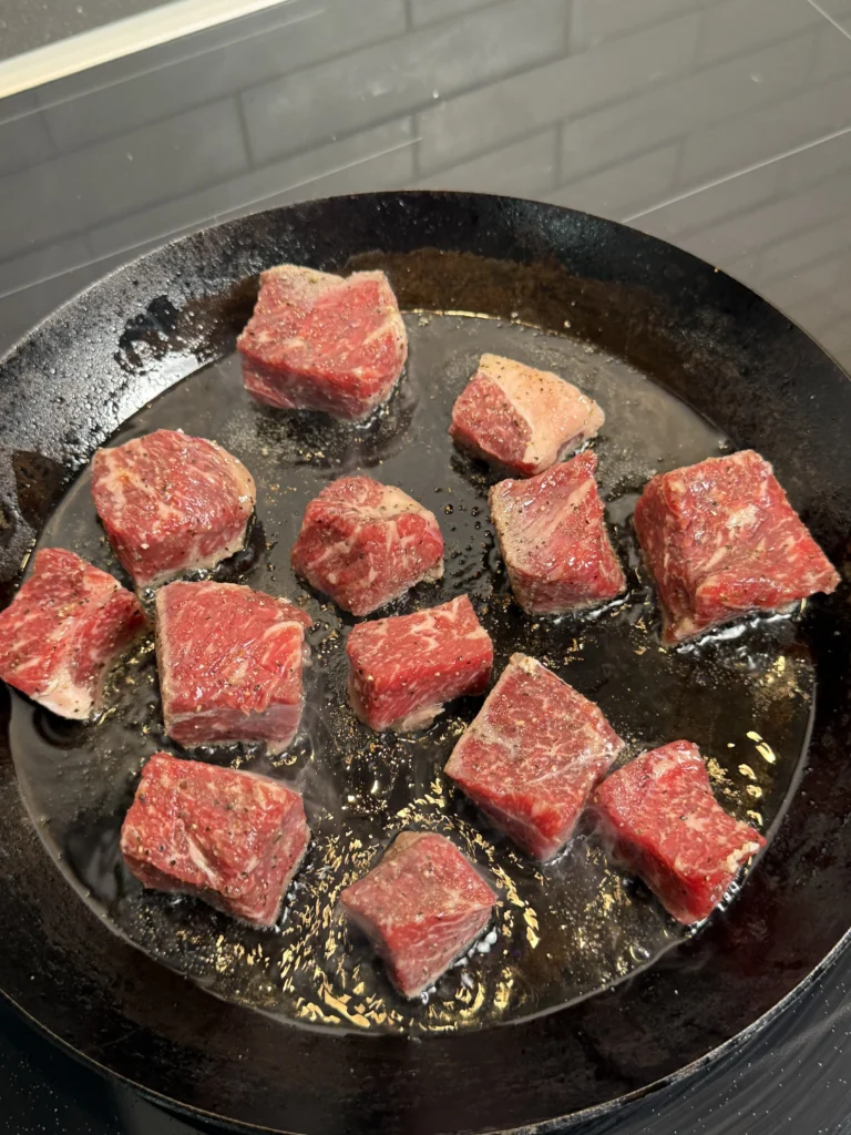 cooking steak bites