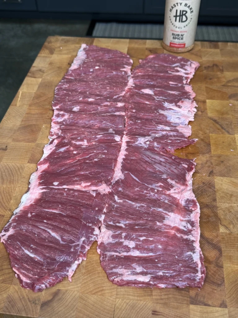 flattened skirt steak for the pinwheels