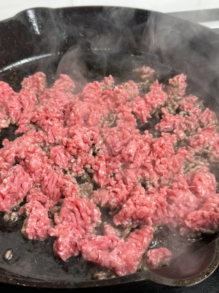 cooking the ground beef 