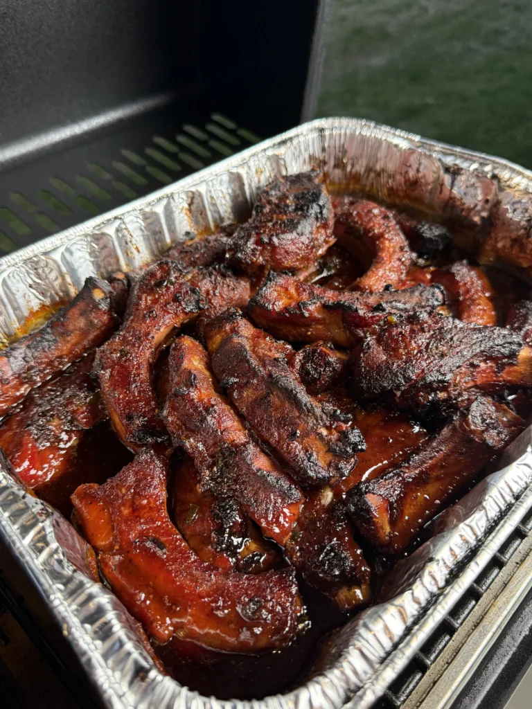 glazed ribs in the metal pan