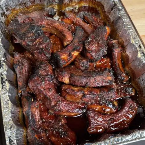 Overhead shot of ribs in a pan