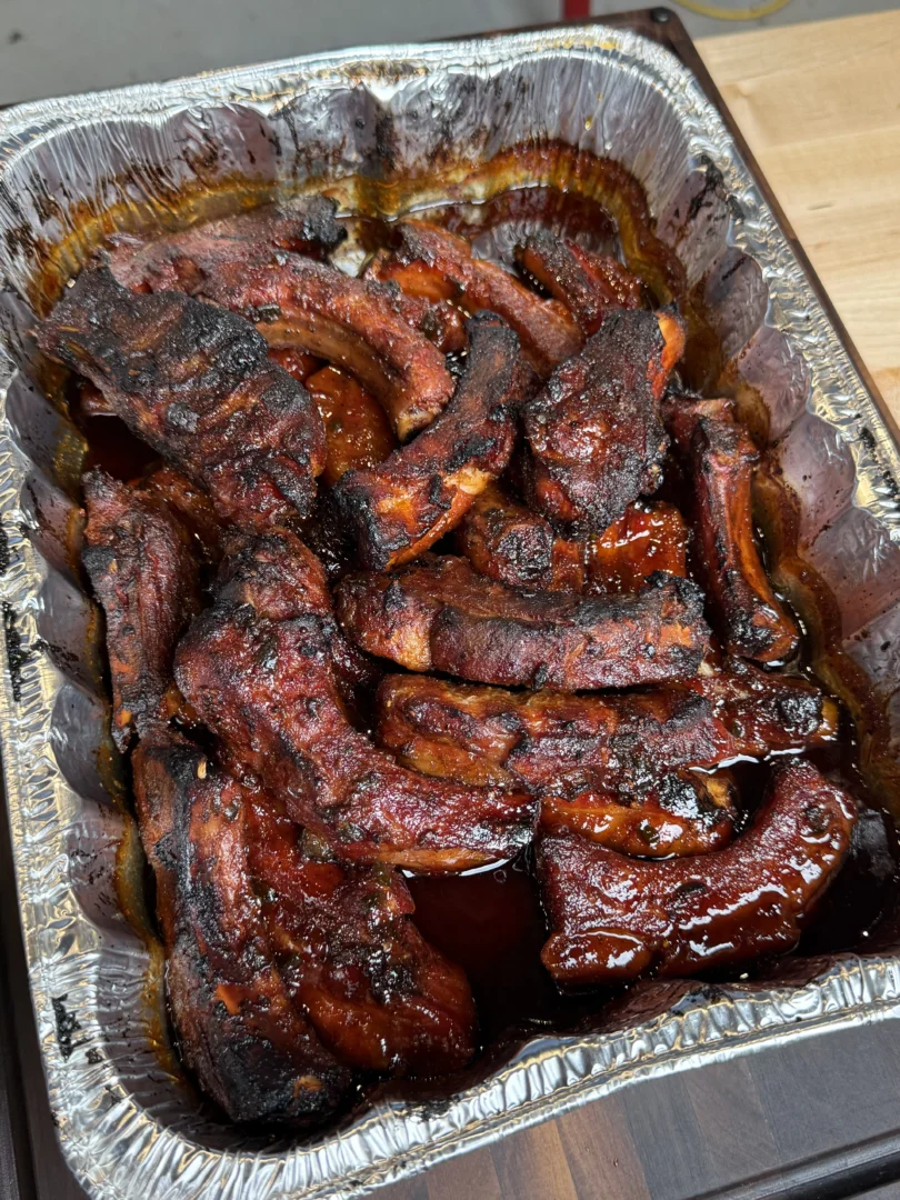 Overhead shot of ribs in a pan