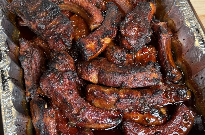 Overhead shot of ribs in a pan