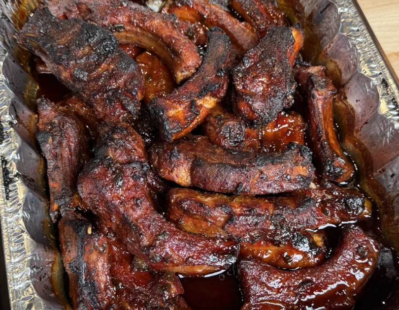 Overhead shot of ribs in a pan