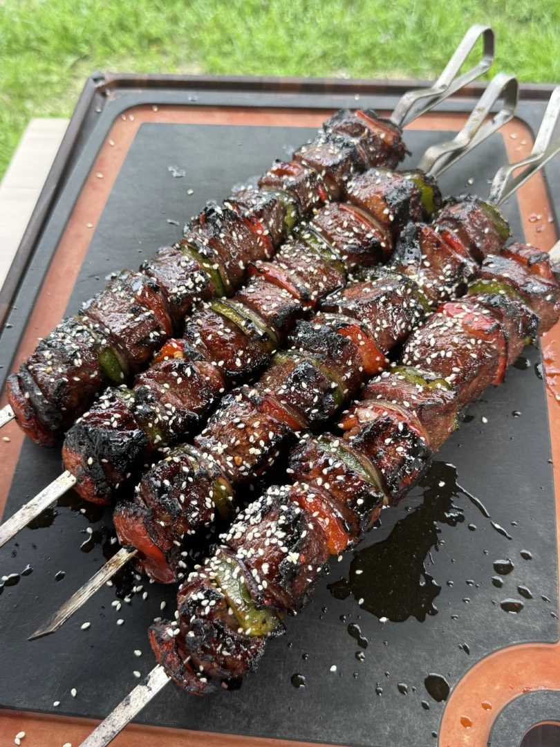 Honey Bourbon Steak Skewers