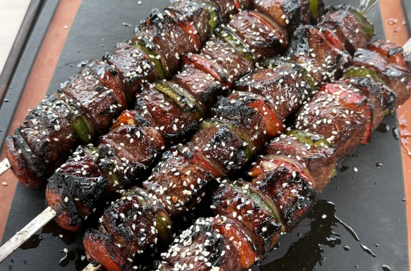 Honey Bourbon Steak Skewers