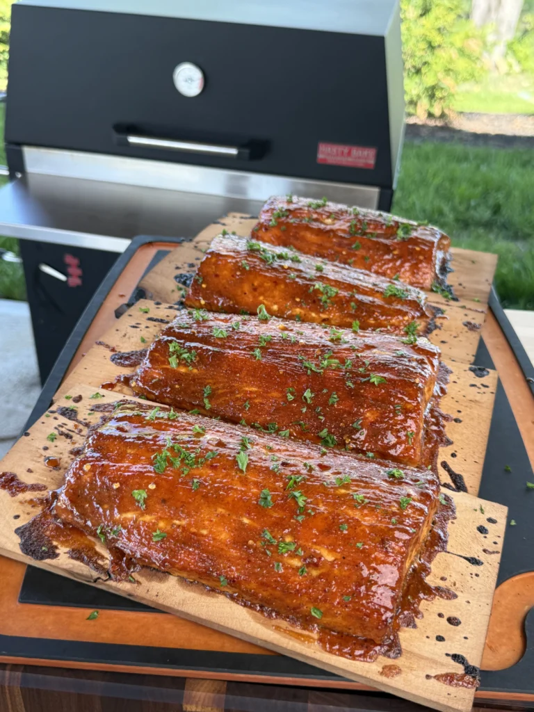 3 salmon servings with a hasty bake in the background