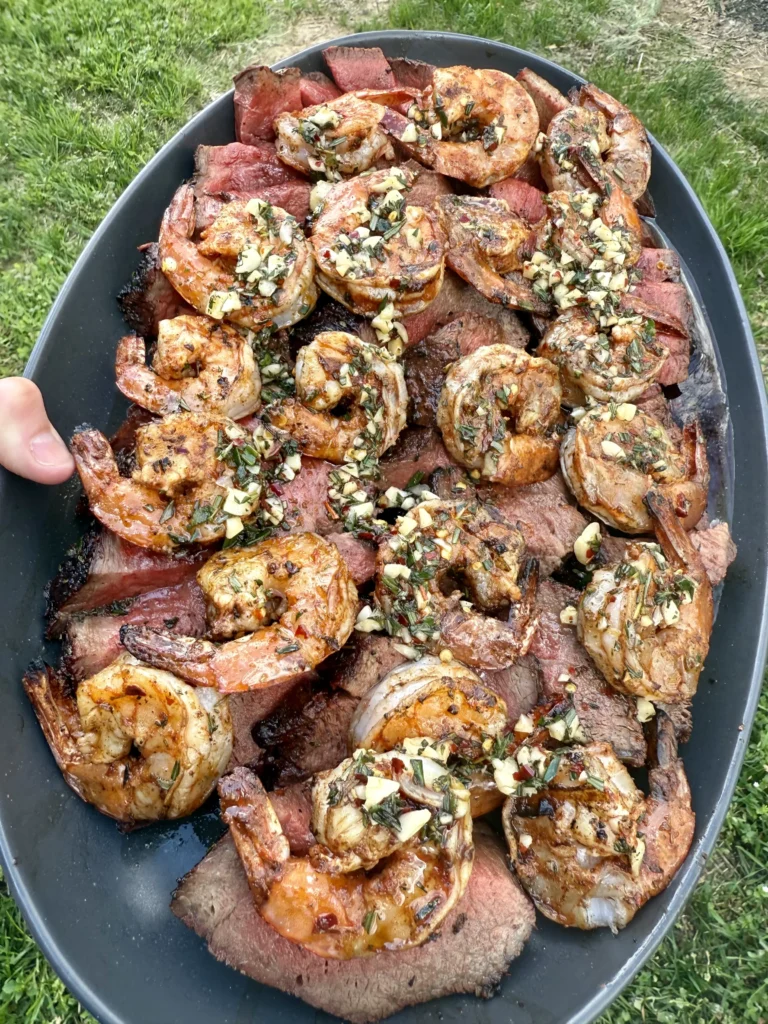 Close-up of juicy surf n turf