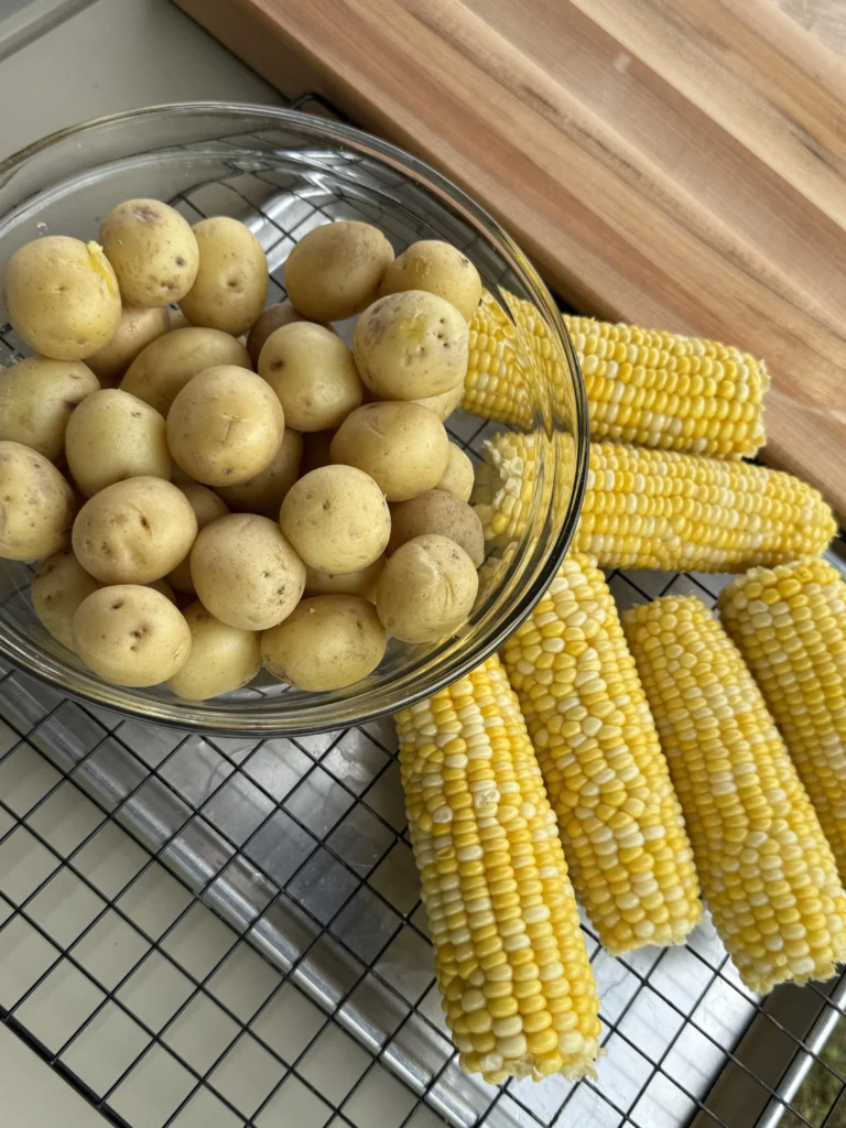 parboiled ingredients for the seafood boil