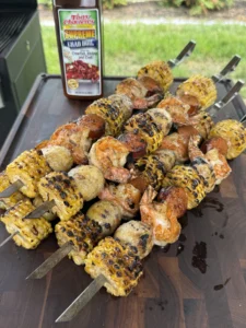 seafood boil on a cutting board