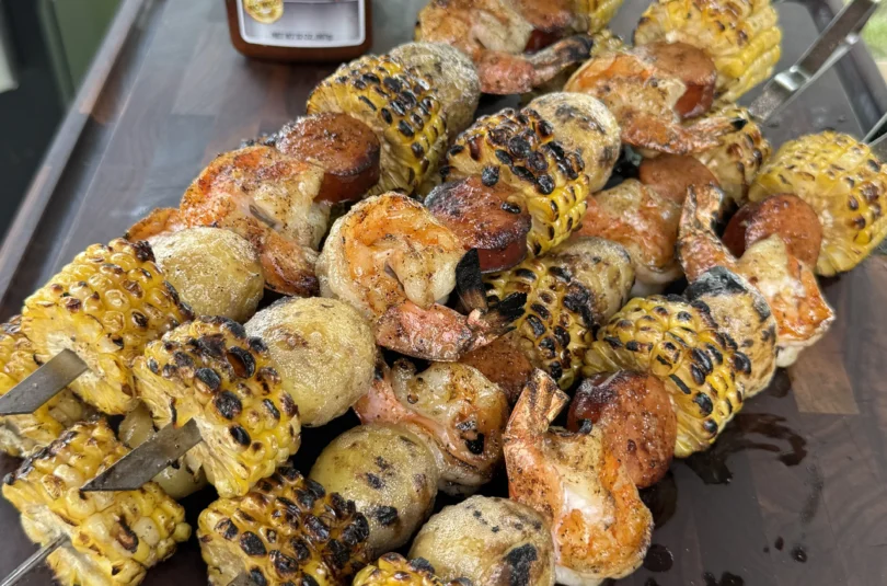 seafood boil on a cutting board