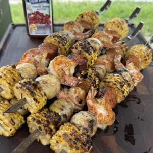 seafood boil on a cutting board