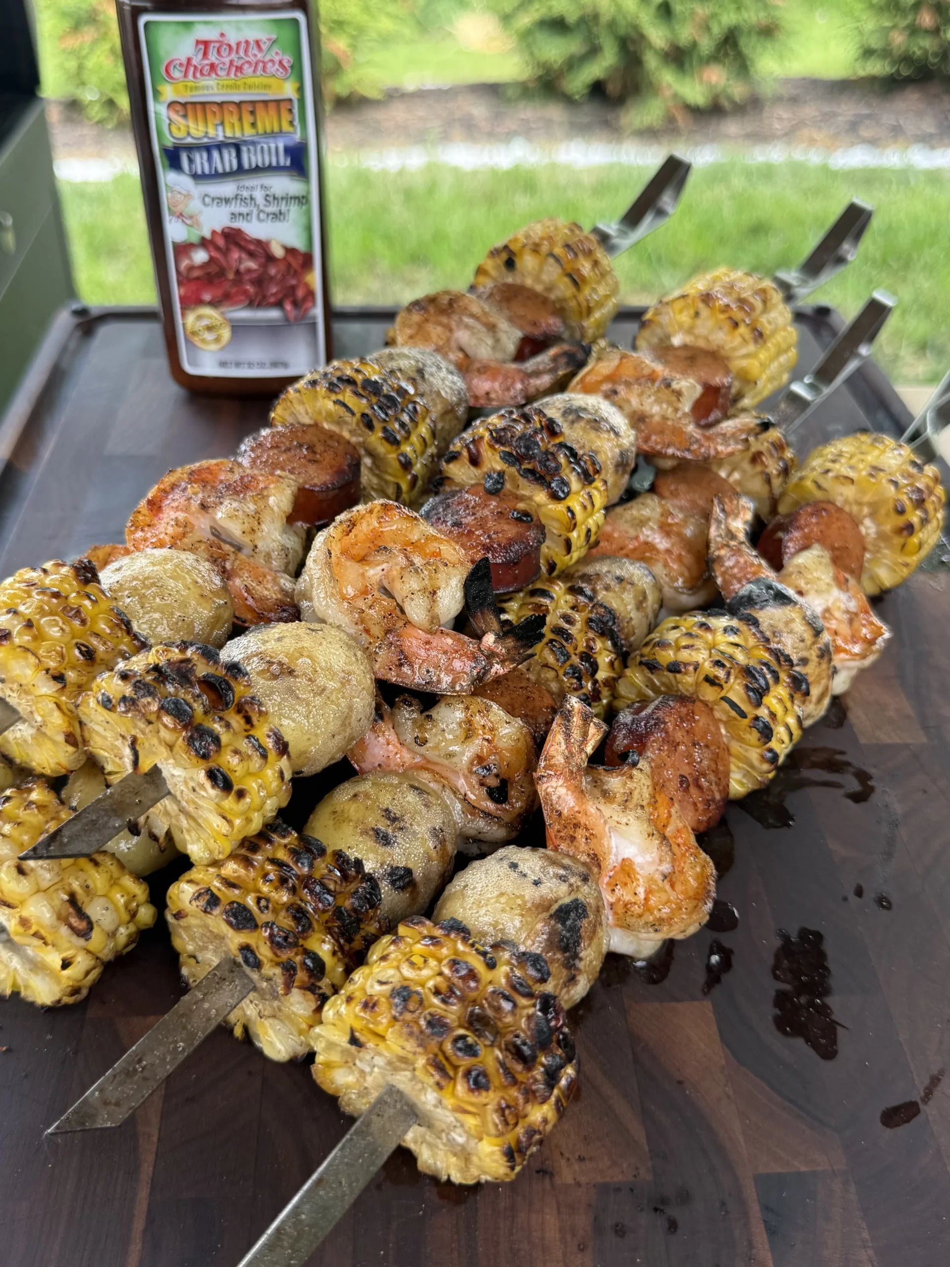 seafood boil on a cutting board