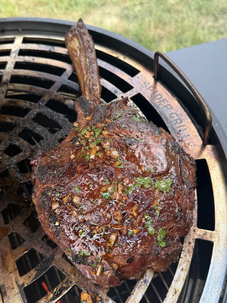 searing the ribeye on grill grates