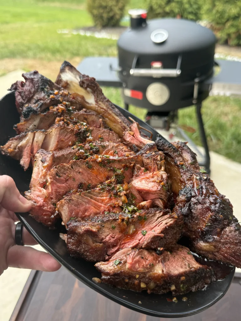 perfectly sliced ribeye on a plate