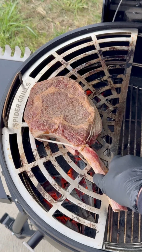 low and smoked steak on the grill