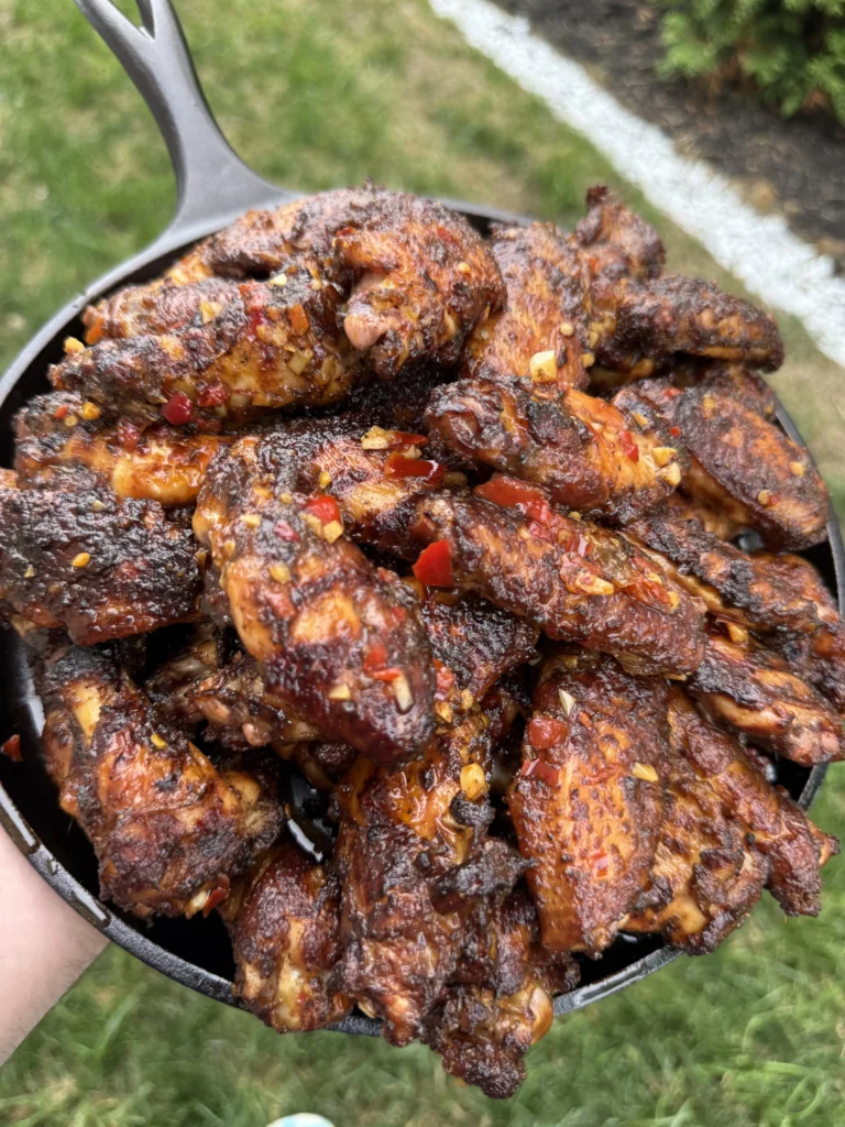 perfect chili lime chicken wings in a cast iron