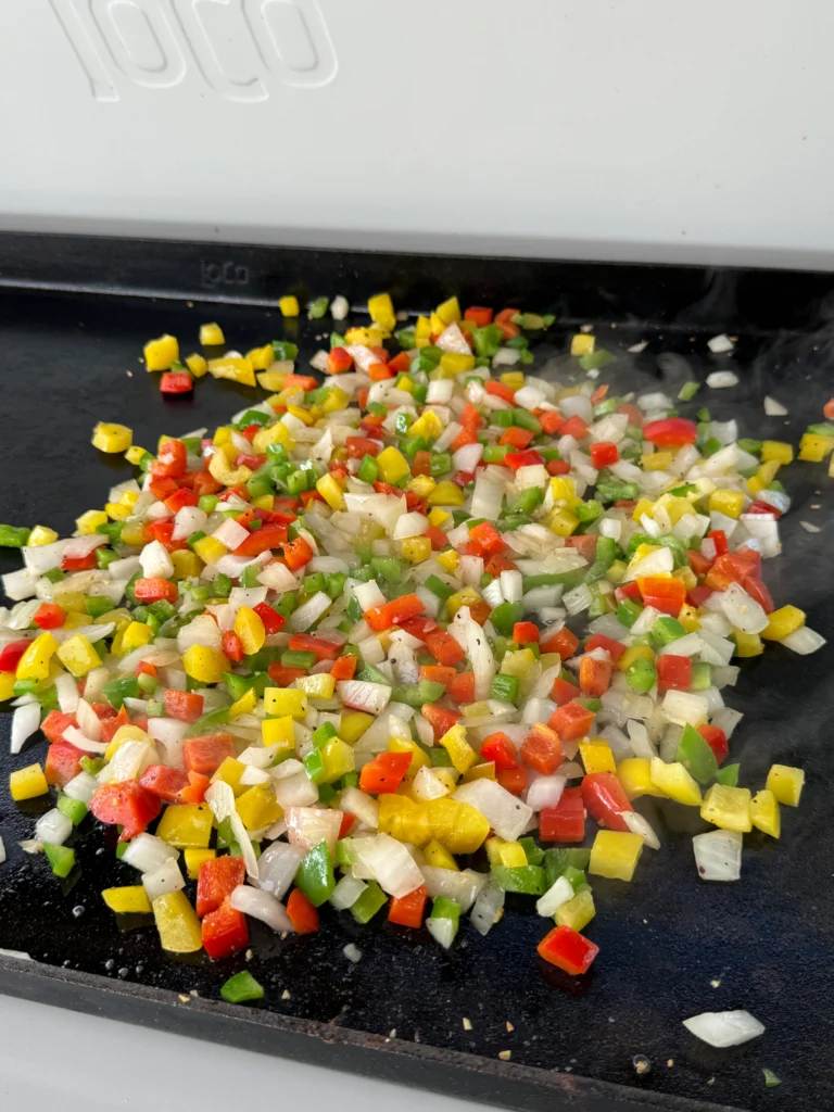fajita veggies on the griddle