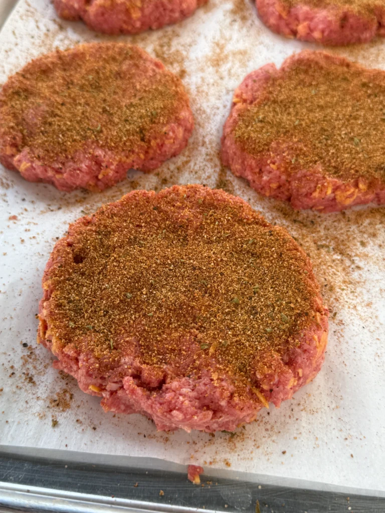 seasoned cheese burgers up close