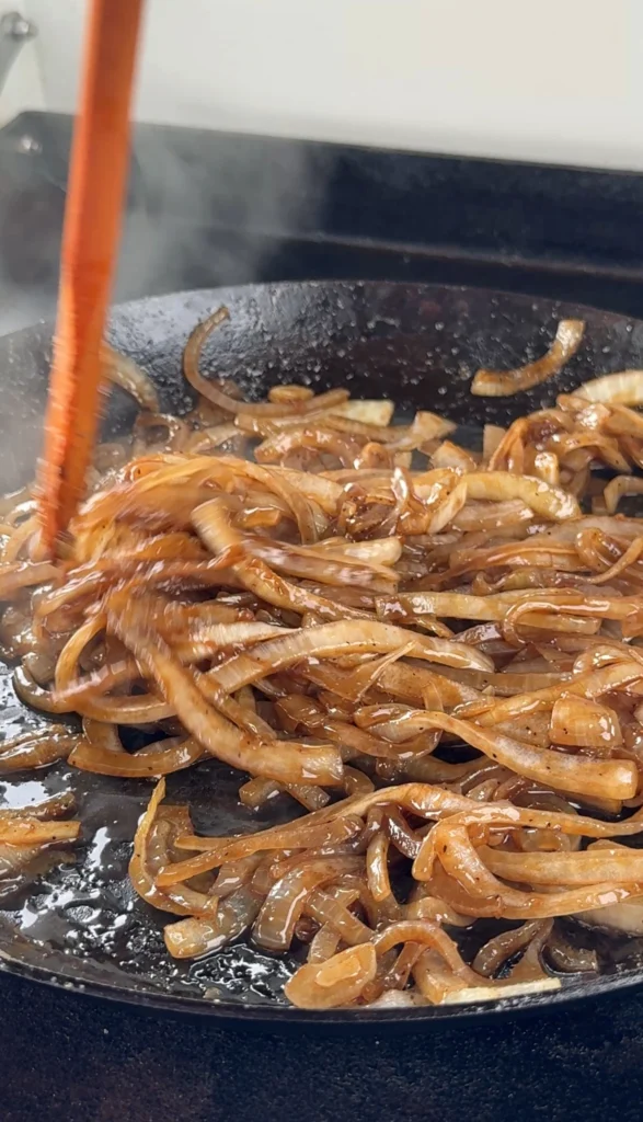 caramelized onions on the cast iron