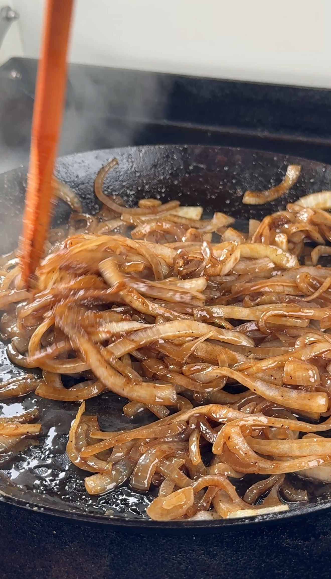 caramelized onions on the cast iron