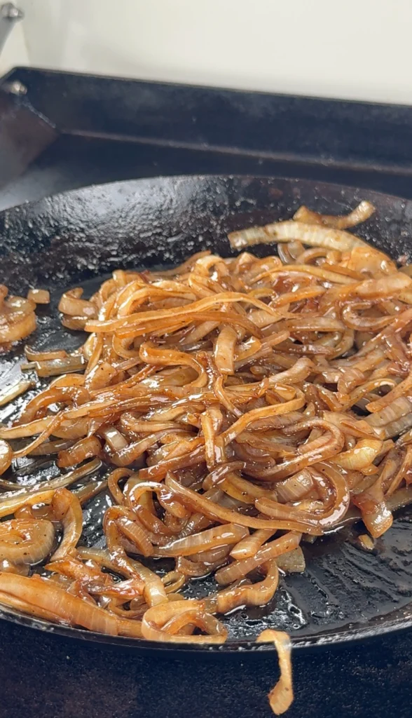 caramelized onions in a cast iron