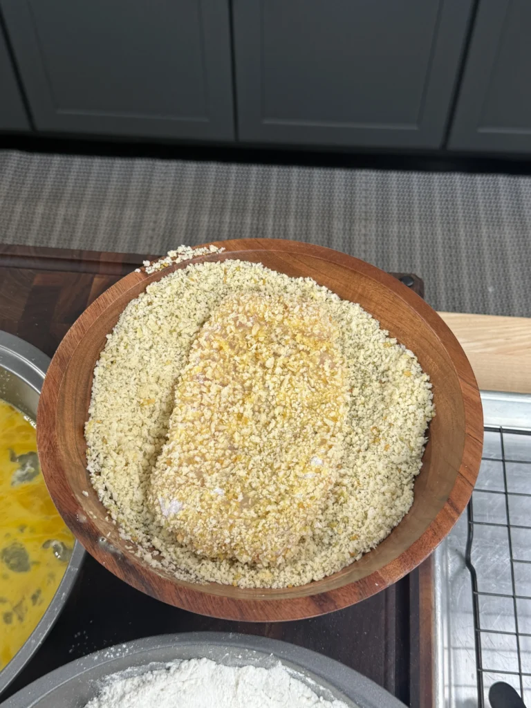 easy panko bread crumb crust on chicken in a bowl