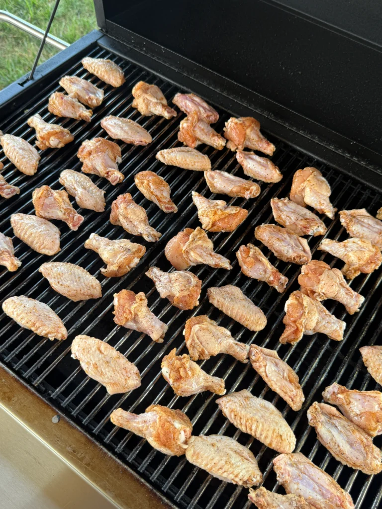 wings lined up on the hasty bake