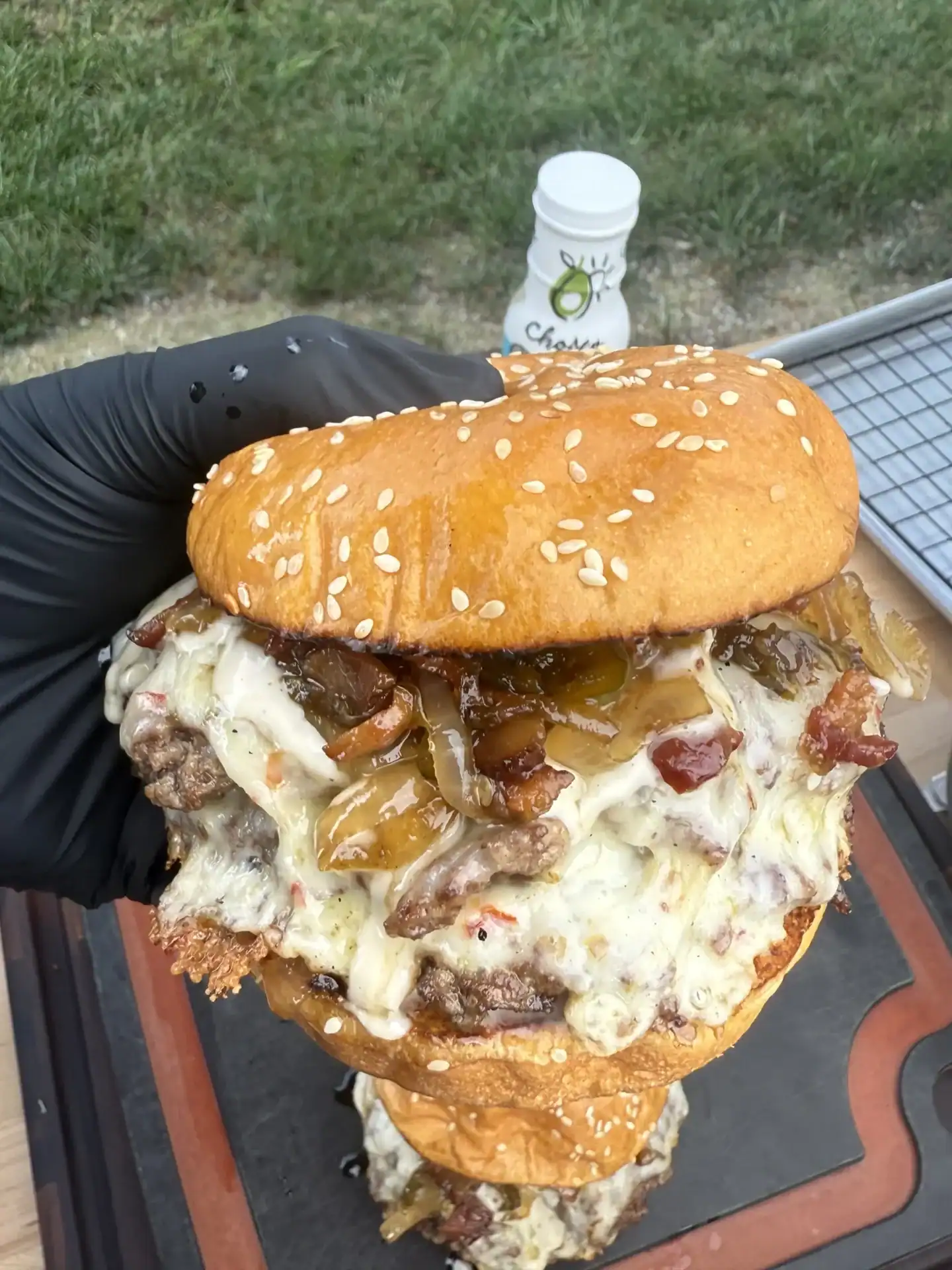 up close of the jalapeno bacon jam smash burgers