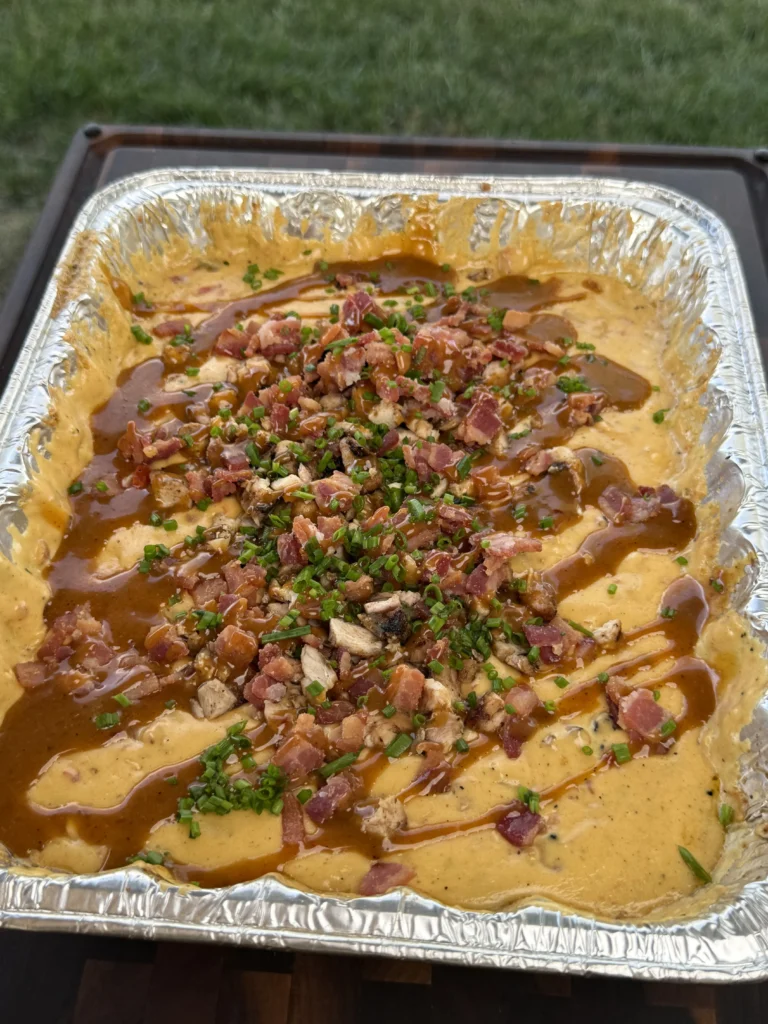 chicken bacon ranch queso in a pan