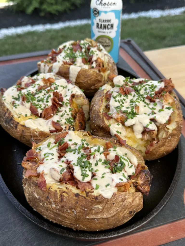 up close on the loaded baked potatoes