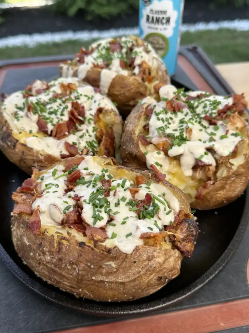 loaded russet potatoes with chicken bacon ranch
